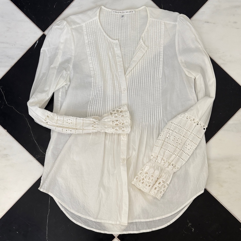 Veronica Beard Lace Sleeve Blouse